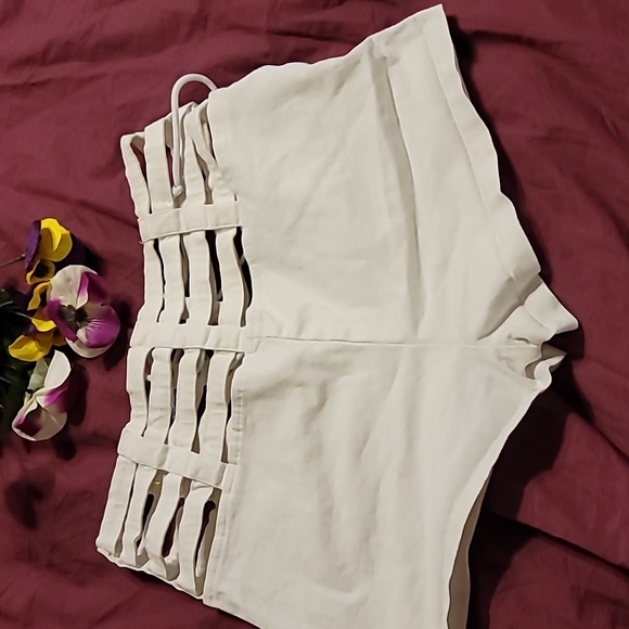 Y2K VINTAGE Birdcage adjustable waist Couture white sexy shorts swim coverup - Picture 2 of 7